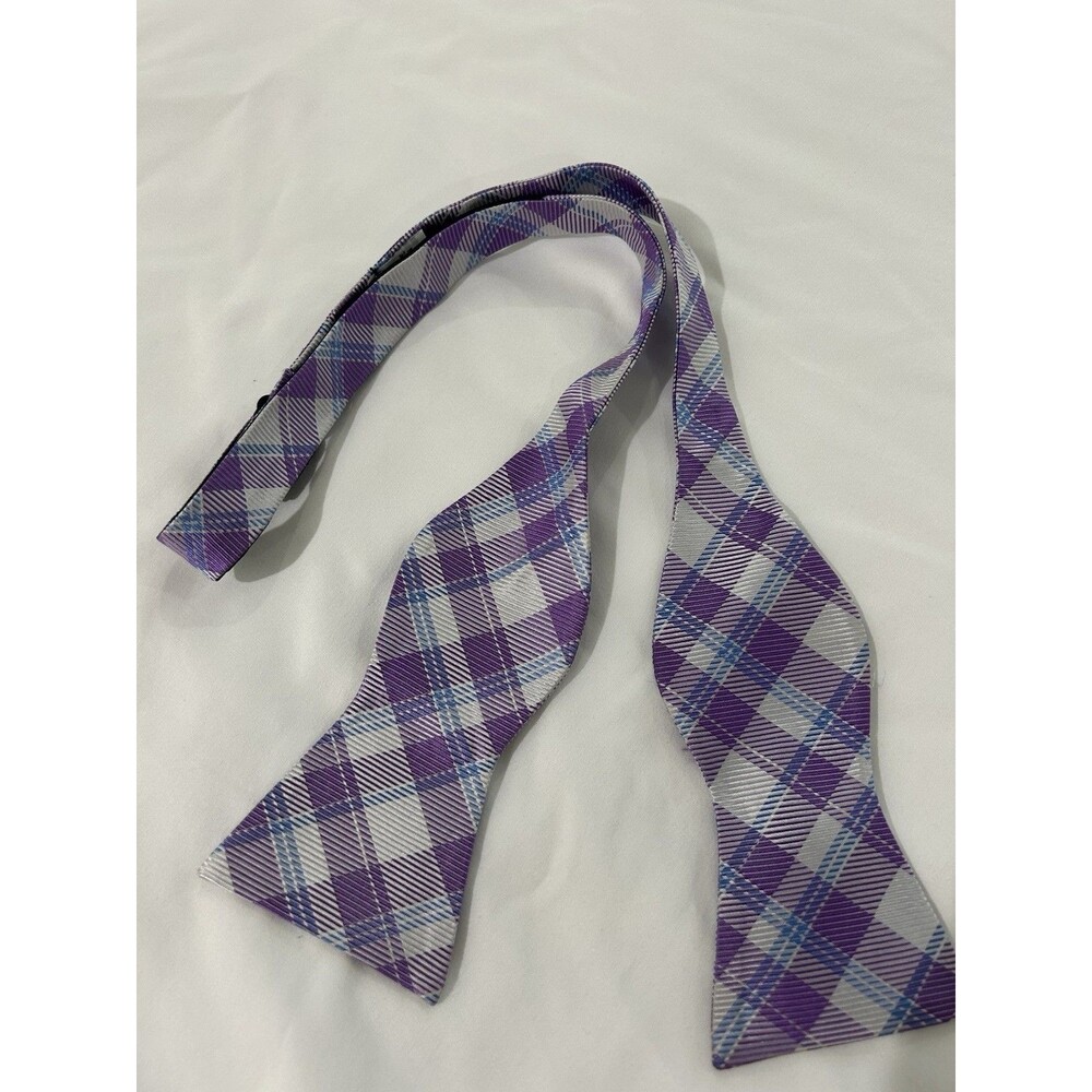 Izod 100% Silk Bow Tie Purple Pastel Plaid Self-Tie Adjustable